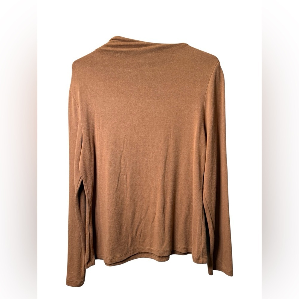 Banana Republic Draped Neck Camel Top L Minimalist Long Sleeve - Picture 3 of 8